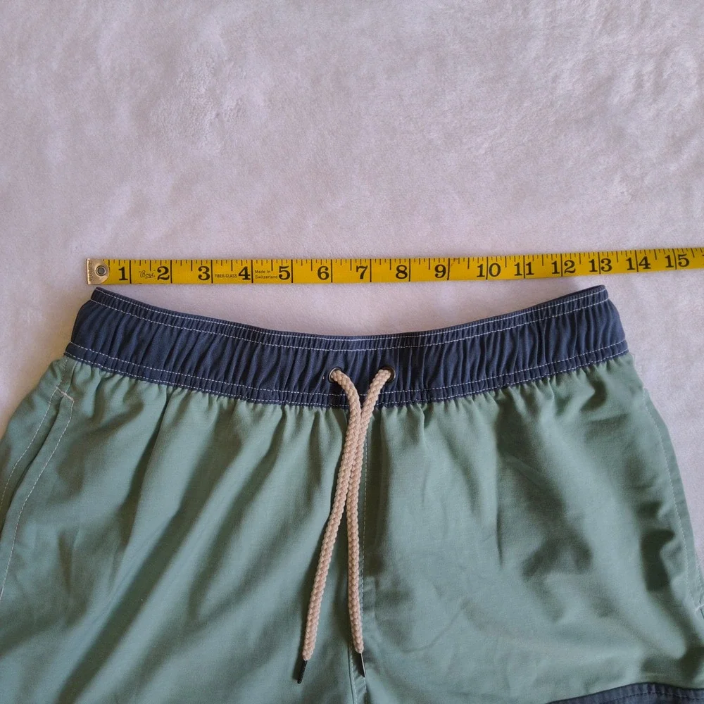 Faherty Beacon Swim Trunks Board Shorts Mens Small Green Blue Colorblock Lined